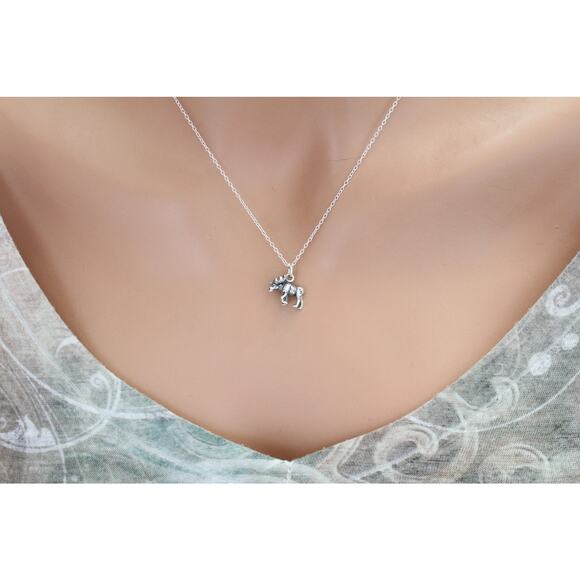 Sterling Silver Moose Necklace, Sterling Silver Moose Charm Necklace - Picture 4 of 6